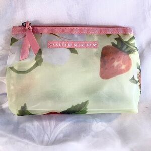 Crabtree & Evelyn Travel Makeup Bag Floral Strawberry 7” Zipper Translucent
